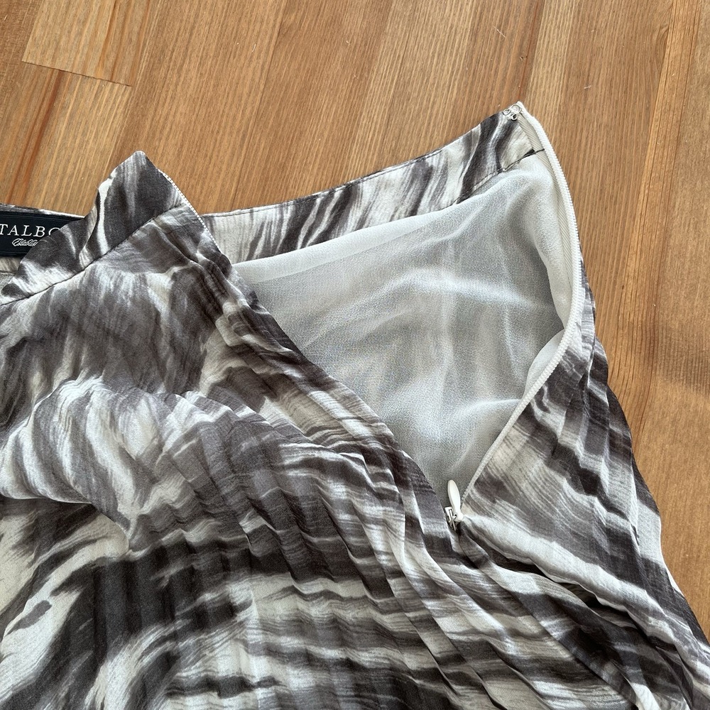 Talbots Women's Midi Skirt Size 10 Black Ivory Print Accordion Sheer Lined Zip - Picture 11 of 15